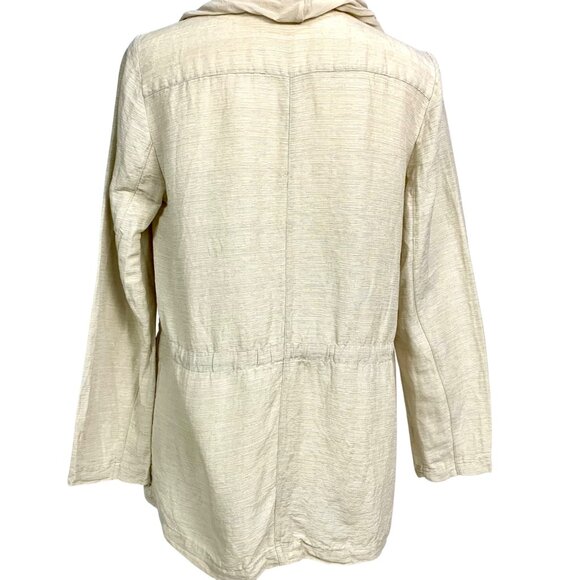 Chico's Sofie Scarf Silk Linen Blazer S 4 Neutral Open Front Pockets Lagenlook - Picture 6 of 13
